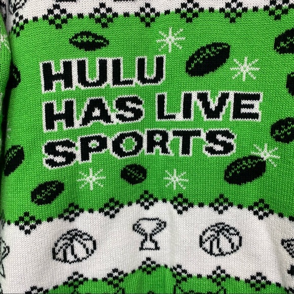 NEW Hulu Green Black Hulu Has Live Sports Pullover Sweater - Picture 2 of 5